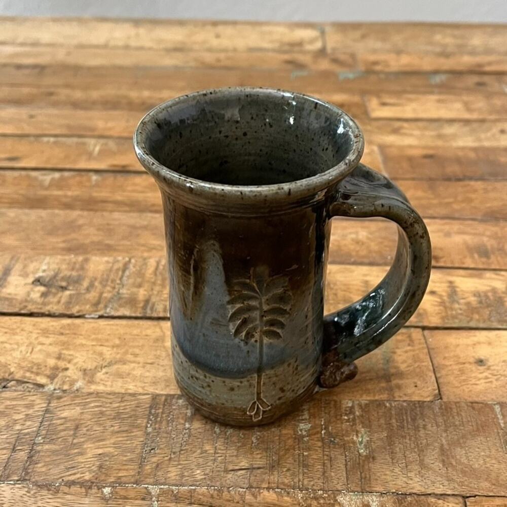 Handmade Artisan Pottery Coffee Tea Mug Handpainted Tree Design Signed by Artist
